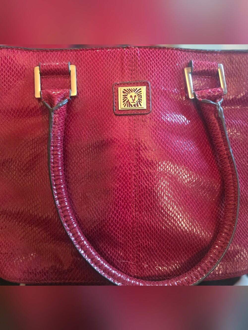 Anne Klein Red Textured Tote Bag with Gold Emblem